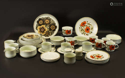 Two Part Teasets comprising Denby Westbury 6 cups, 5 saucers, 3 side plates, 4 medium plates, 4