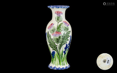 Scottish Waterhouse Pottery Thistle Vase. Attractive vase in white ground decorated with pink