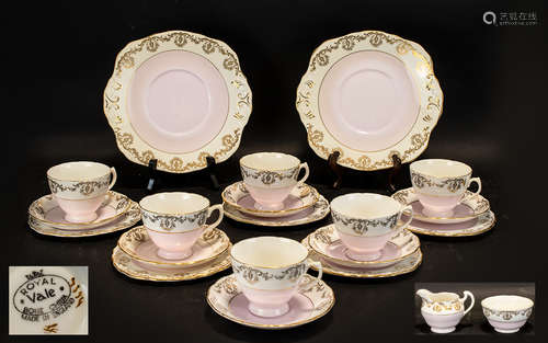 Royal Vale Part Tea Set comprising six teacups, six saucers, five side plates, two large sandwich/