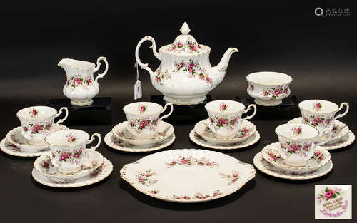 Royal Albert 'Lavender Rose' Teaset comprising of 1 tea pot, 6 teacups, saucer and side plates ,1