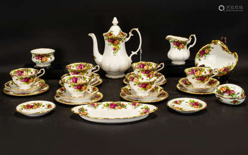 Royal Albert 'Old Country Roses' Tea Service comprising tea pot; milk jug, sugar bowl, six tea cups,