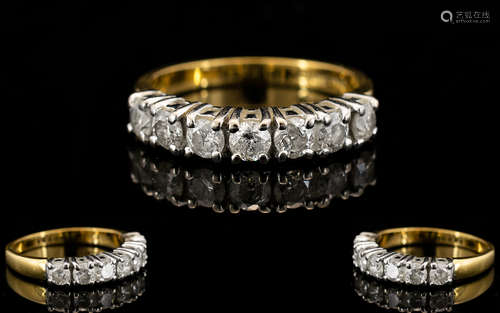 18ct Gold Attractive Diamond Set Half Eternity Ring - Diamonds of good colour and clarity. Diamond