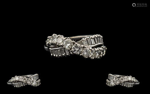 18ct White Gold Attractive - Diamond Set Cluster Ring - Flower head Design. Full Hallmark for