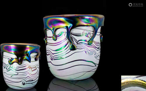 John Ditchfield Signed Glassform Superb Quality and Heavy Studio Art Iridescent Glass Vase of