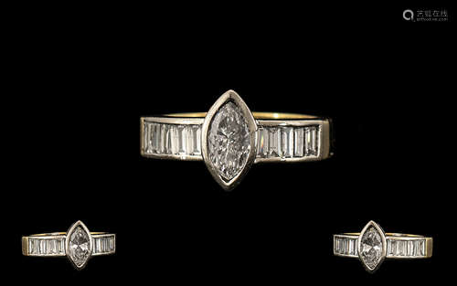 A Contemporary Designed Top Quality 18ct White Gold Diamond Set Dress Ring of pleasing form marked