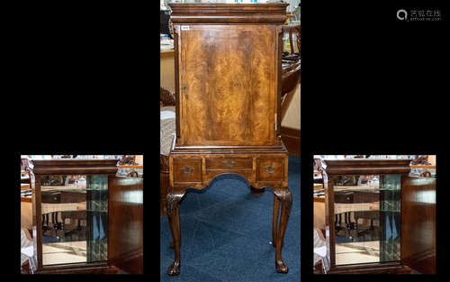 An Early 20thC Walnut Queen Anne Style Designed Cocktail Cabinet in the form of a tallboy. With a