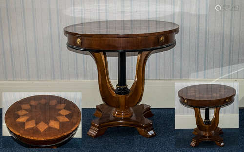 20th Century Mahogany Round Occasional Table, high gloss finish with diamond inlaid star-burst