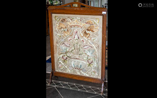 Early 20th Century Mahogany Finish Fire Screen with tapestry 'Tree of Life' with coronet and