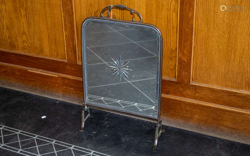 Glass Mirrored Arts & Crafts Style Screen. Brass framed, measures 24'' tall x 15'' wide. Please