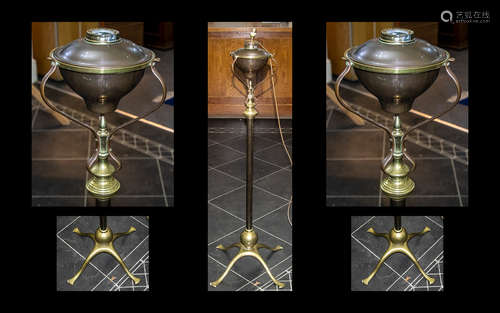 W A Benson Superb Floor Standing Arts and Crafts Copper and Brass Telescopic Standard OIl Lamp c