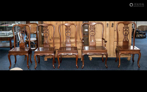 A Set of Five Hardwood Chinese Chairs comprising of 4 stand chairs and 1 carver.