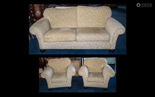 Three Piece Suite comprising a three-seater sofa and two armchairs, upholstered in a chenille fabric