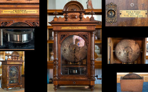 A 19th Century Coin Operated Penny-in-the-Slot Walnut Polyphon, by Nicole Freres, Leipzig, the