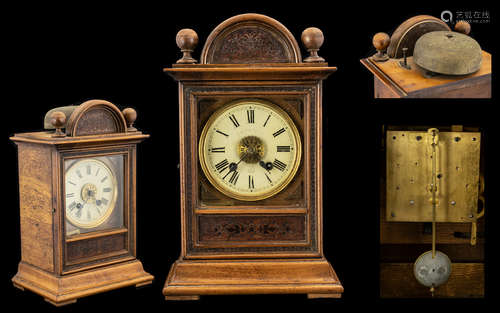 Lorenz Furtwangler Sohne German 19thC Walnut Cased Bell Top Mantel Clock. With unusual alarm