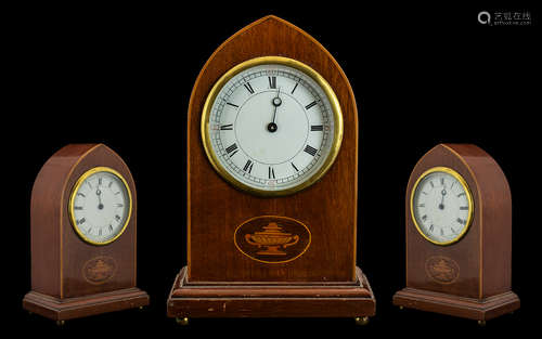 Edwardian Period Mantel Clock - Swiss made and nice quality mahogany cased bishops hat shaped mantel