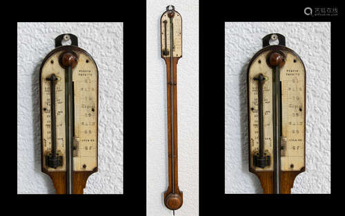 Victorian Period Oak Stick Barometer, Marked Wilson of Penrith. Please Study Photos. 36 Inches -