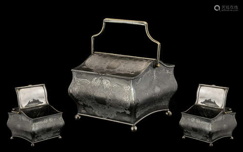 Art Deco Electro Plated Tea Caddy Late 19th Century chest shaped, with two tea compartments, and a