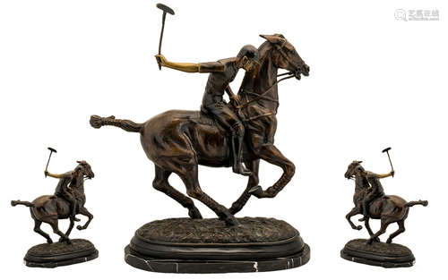 Contemporary Nice quality Huge and Impressive Bronze Sculpture/Figure - Polo player and horse in