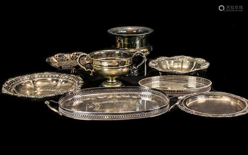 A Collection of Silver Plate to include a two handled gallery tray plus one other, a collection of