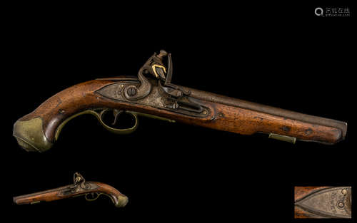 George III Flintlock Service Pistol, 9 Inch Steel Barrel With Various Proof Marks, Lock Plate