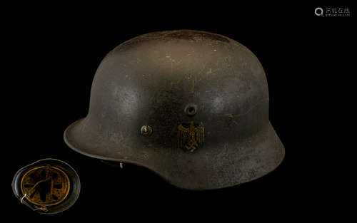 M40 Single Decal Kriegsmarine Helmet, WW2 Third Reich German M40 Steel Helmet, Complete with leather