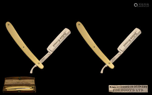 Late 19th Century Pair of Superb Quality Hallow Ground Steel Straight Razor Made for Boots Ltd,