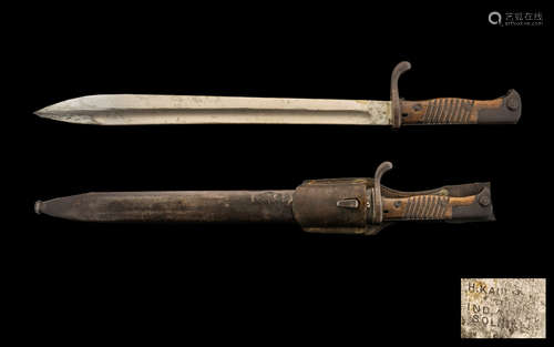 German Model 1898/05 Mauser Bayonet Marked H Kaufman & Sohne India Werk Solingen, Complete With