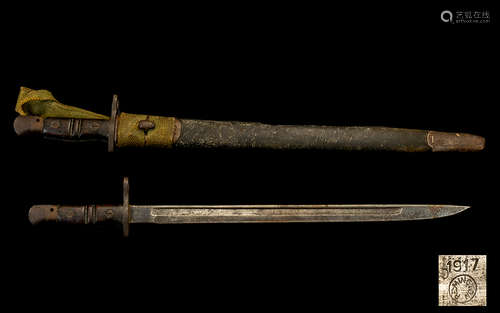 WW1 United States Of America Model 1917 Enfield Bayonet, Scabbard And Web Frog, Marked To Blade 1917