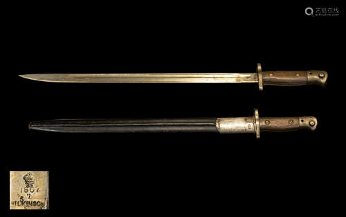 United Kingdom Pattern 1907 Bayonet With Scabbard. Marked Wilkinson 1907, Overall Length 23 Inches.