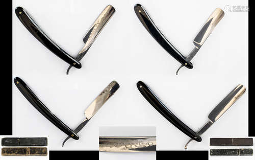 Top Quality Collection of Antique Straight Razors ( 4 ) In Total. All with Original Cases and All