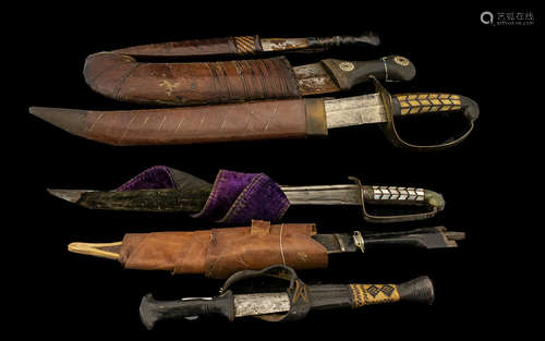 Mixed Lot Of Knives To Include A Malayan Bade-Bade With Scabbard, Length 11 Inches. 2 African