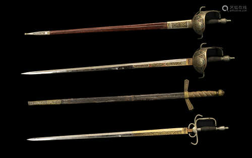 Two Display Toledo Swords, 1 With Leather Scabbard Both With Decorated Blades, Length 30 Inches