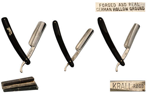 Antique Period Trio of Fine Quality Hollow Ground Straight Razors. 1/ A.E.Kemp 32 A South End