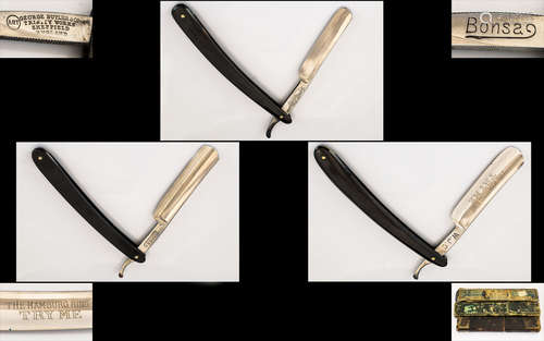 Antique Period Trio of Finest Quality Hollow Ground Straight Razor. 1/ George Butler & Son ( Art )