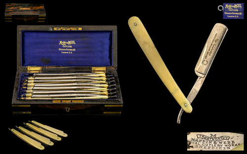 A Victorian Period Superb Set of Razors In Original Coromandel Box by Mappin and Webb ( 7 ) Seven In