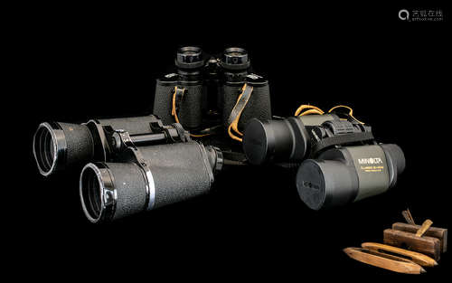 A Collection Of Binoculars, Three In Total - Comprising, Carl Zeiss Jena 8 x 30w MC Jenoptem