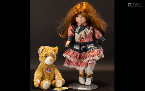 Steiff 'Cosy Friends' Teddy Bear and Musical Doll, the teddy designed by Steiff, with the button