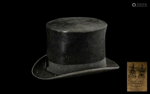 A Cash & Co Blackburn & Burnley Black Silk Top Hat in an original Hope Brothers Ludgate Hill