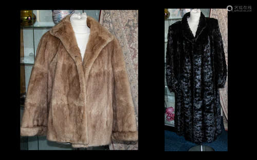 Two Ladies Fur Coats comprising 1. waist length beige musquash coat, label to interior reads 'Furs