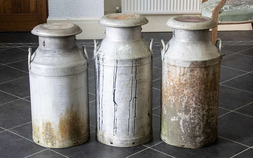 3 Aluminium Milk Churns All 10 Gallon Churns, 2 Manufactured By 'Swiftcan' For The 'Milk Marketing