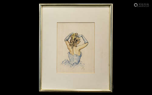 Tom Dodson 1910 - 1991 Artist Drawn and Signed Watercolour / Chalk Highlights - ' The Cabaret Dancer