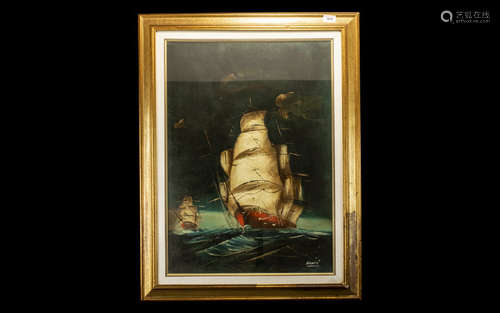 A Modern Framed Watercolour of a 'Ship on Rough Seas'. Signed indistinctly lower left, mounted and