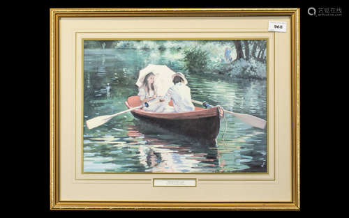 Sherree Valentine Daines Print 'The Boating Lake'. Framed and mounted behind glass in a contemporary