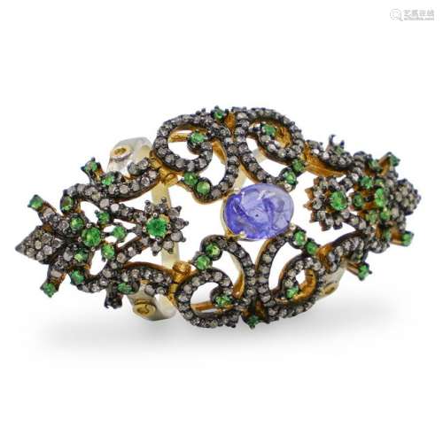 Indian Sterling, Gold and Gemstone RingÃ