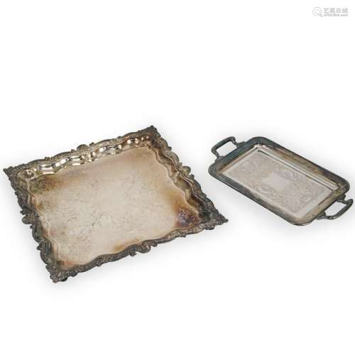 (2 Pc) Silver Plated Serving Trays