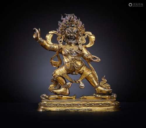 STATUETTE en bronze doré représentant le Dharmapâl…