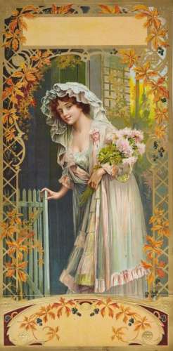 Jeune Fille au Bouquet de Fleurs, vers 1900. \nLith…