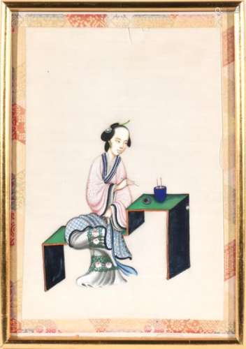 CHINE, XIXe. Série de 6 miniatures à la gouache su…