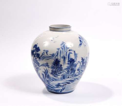 JAPON, XXe. Important vase boule en porcelaine ble…