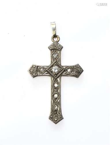 Croix pendentif en or gris 18K pavée de petits dia…